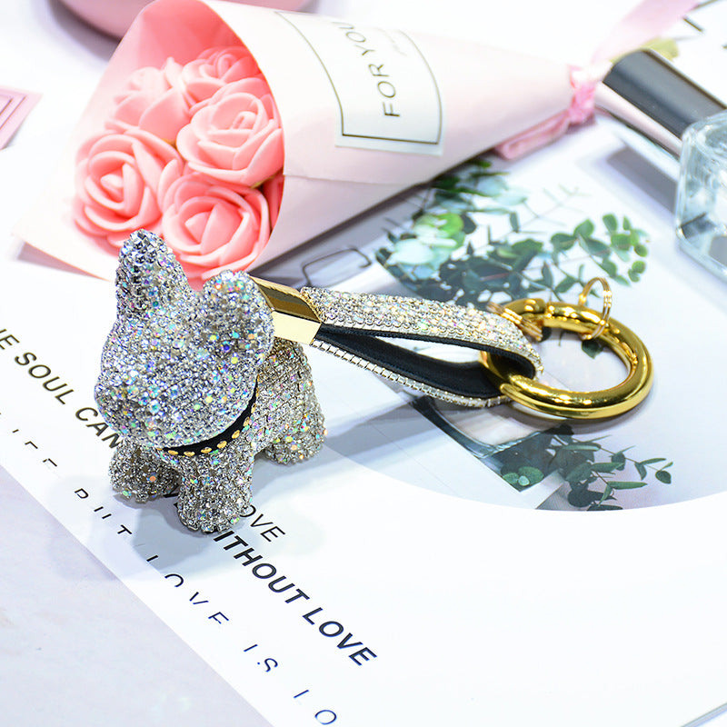 Sparkly Cute Bulldog Keychains with Rhinestone