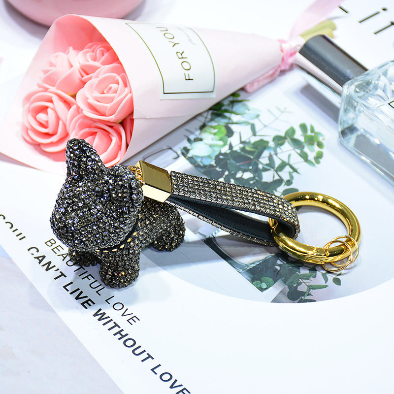 Sparkly Cute Bulldog Keychains with Rhinestone