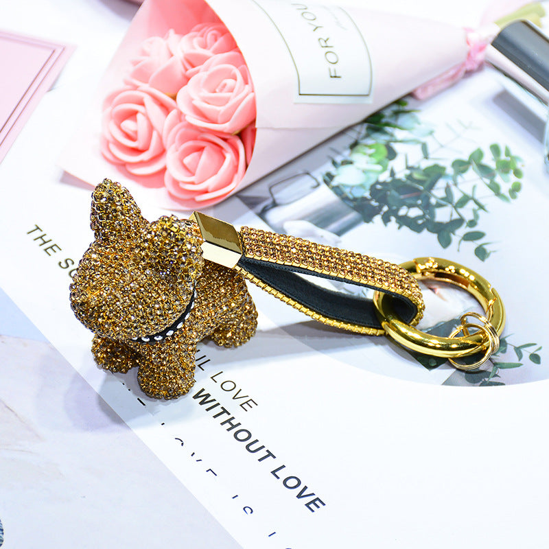Sparkly Cute Bulldog Keychains with Rhinestone