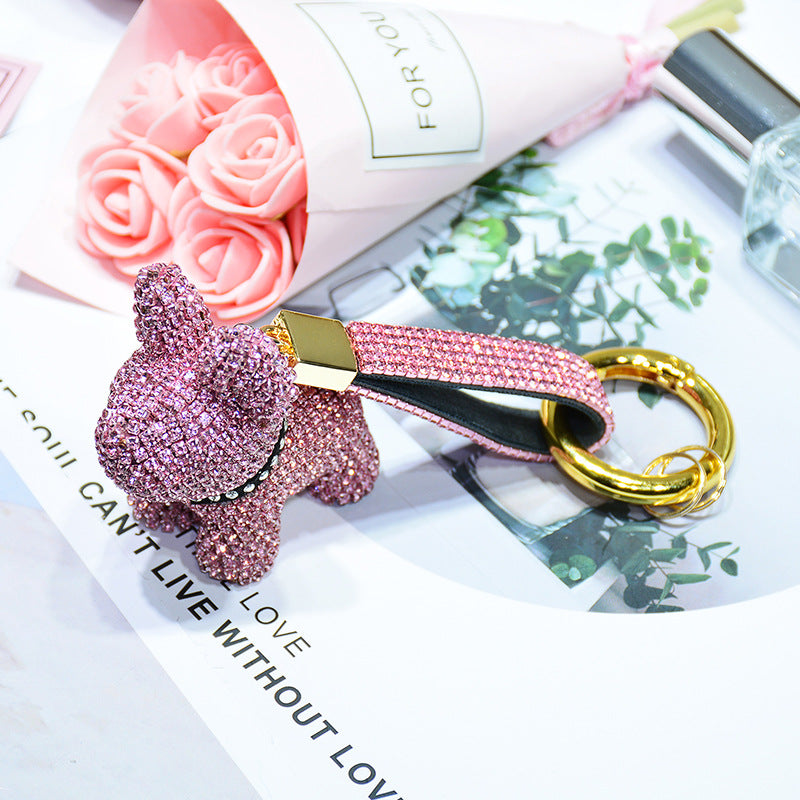 Sparkly Cute Bulldog Keychains with Rhinestone