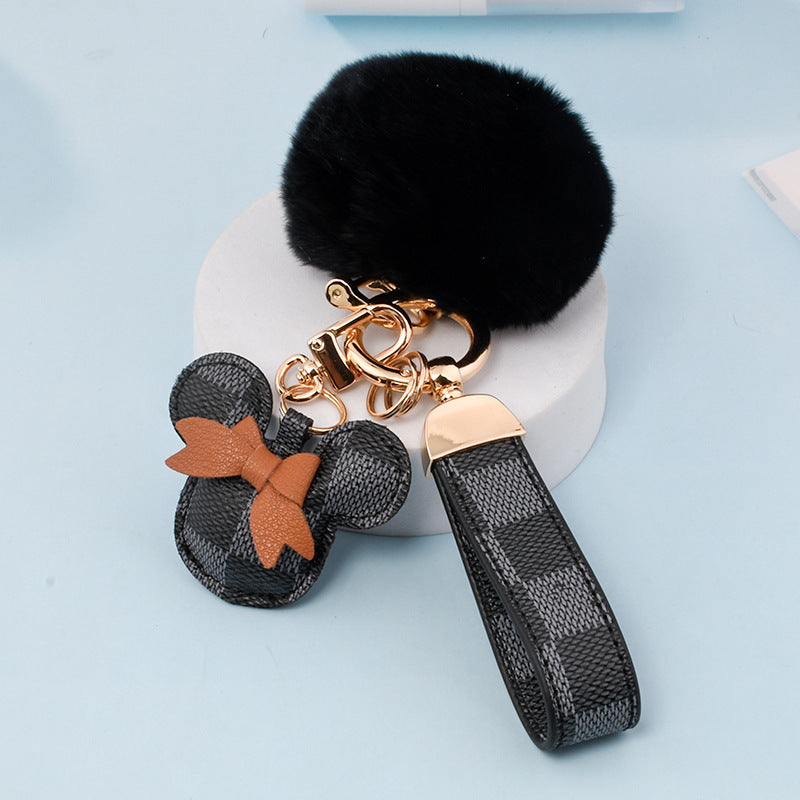 Cute PU Leather Minnie&Micky Keychains with Fluffy Pompon(Item No.:LK006)