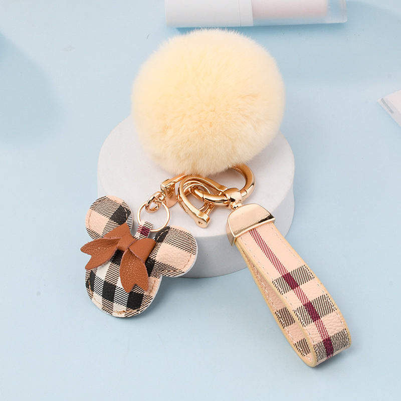 Cute PU Leather Minnie&Micky Keychains with Fluffy Pompon(Item No.:LK006)