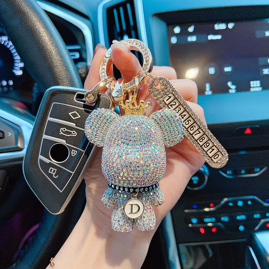 Sparkly Cute Bling Crown Teddy Bear Keychains with Number Tag