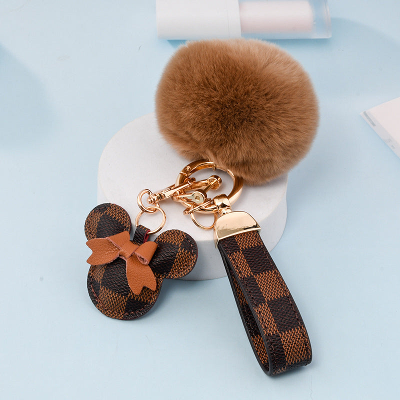 Cute PU Leather Minnie&Micky Keychains with Fluffy Pompon(Item No.:LK006)