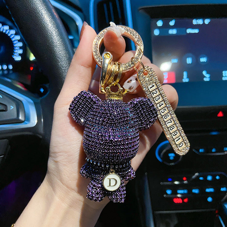 Sparkly Cute Bling Crown Teddy Bear Keychains with Number Tag