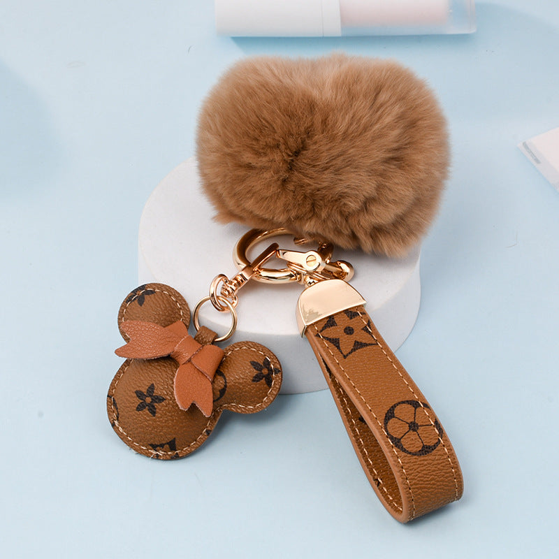 Cute PU Leather Minnie&Micky Keychains with Fluffy Pompon(Item No.:LK006)