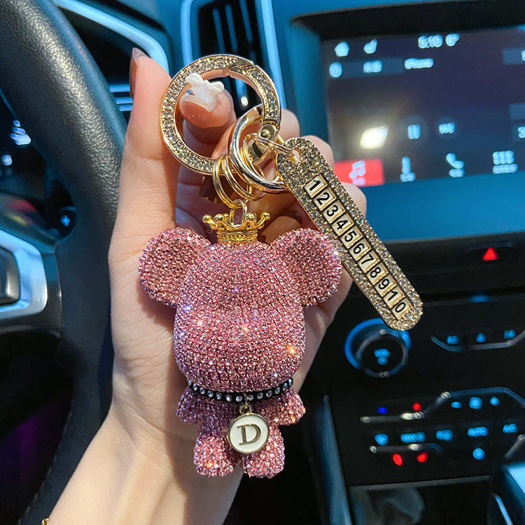 Sparkly Cute Bling Crown Teddy Bear Keychains with Number Tag