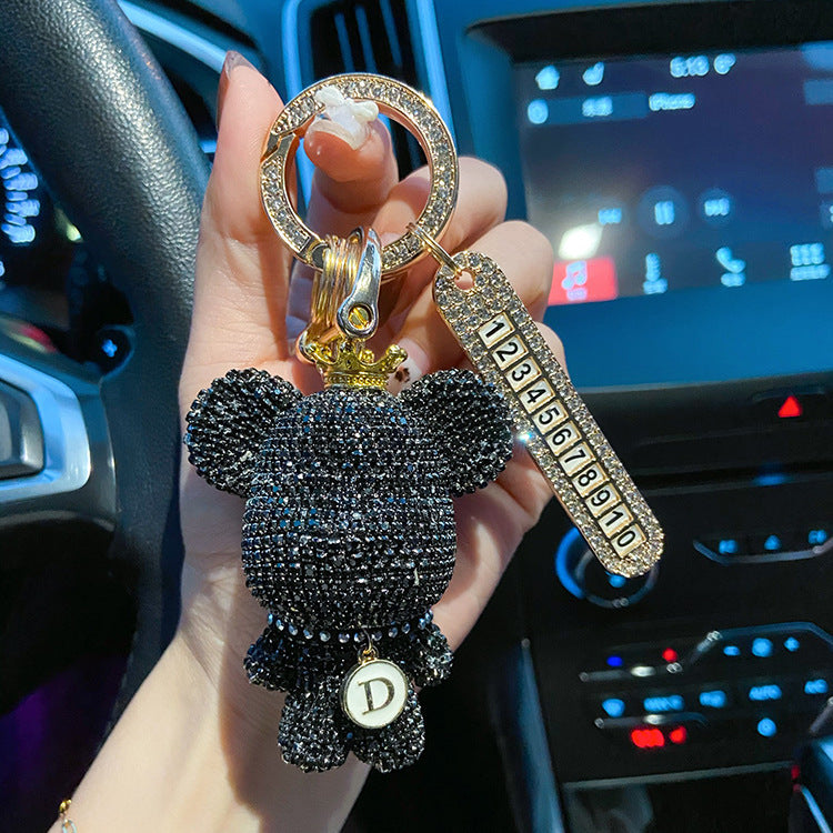 Sparkly Cute Bling Crown Teddy Bear Keychains with Number Tag