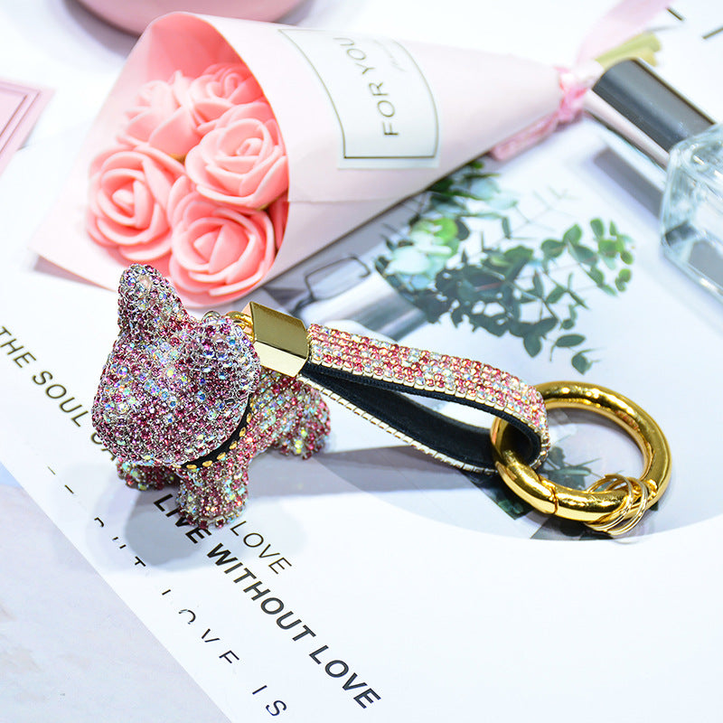 Sparkly Cute Bulldog Keychains with Rhinestone