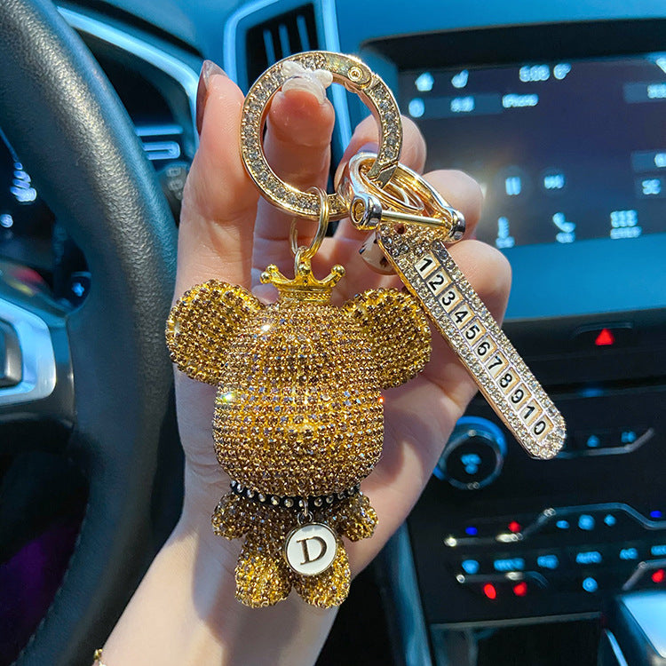 Sparkly Cute Bling Crown Teddy Bear Keychains with Number Tag