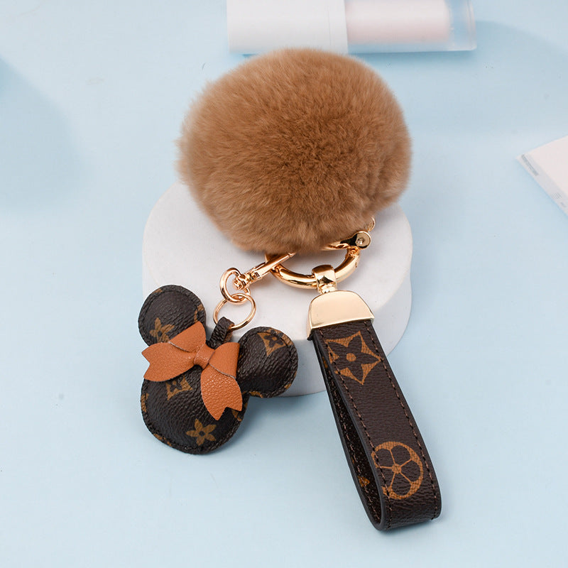 Cute PU Leather Minnie&Micky Keychains with Fluffy Pompon(Item No.:LK006)
