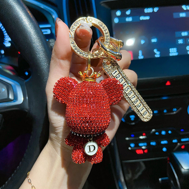 Sparkly Cute Bling Crown Teddy Bear Keychains with Number Tag