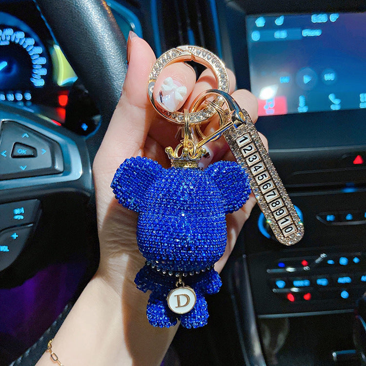 Sparkly Cute Bling Crown Teddy Bear Keychains with Number Tag