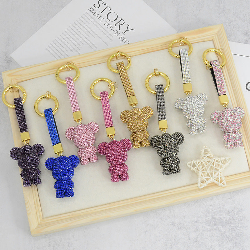 Cute Sparkly Crystal Standing Teddy Bear Keychains