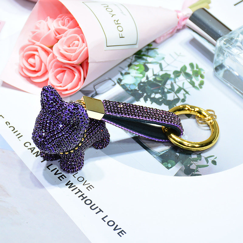 Sparkly Cute Bulldog Keychains with Rhinestone