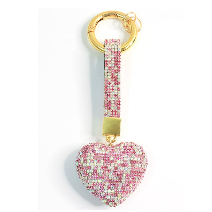 Sparkly Cute 3D Heart Keychains with Rhinestone