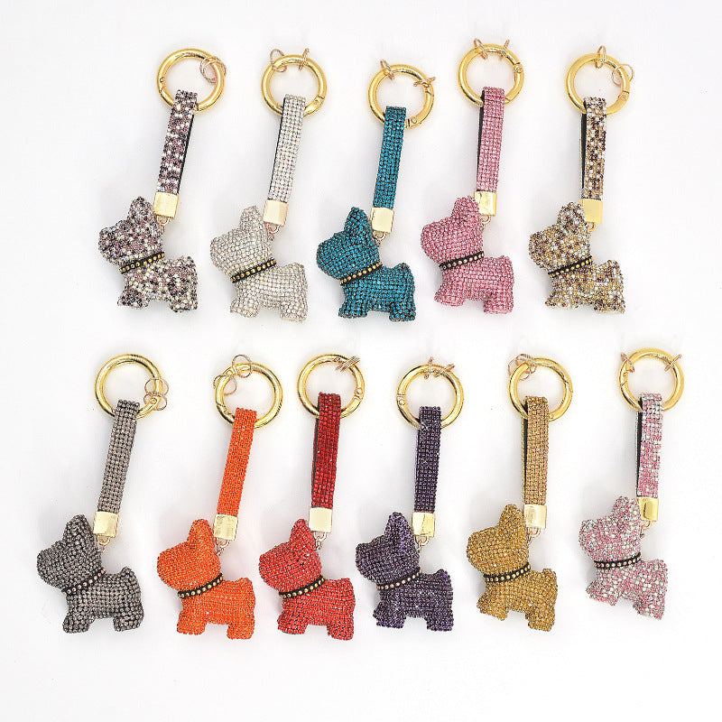 Sparkly Cute Bulldog Keychains with Rhinestone