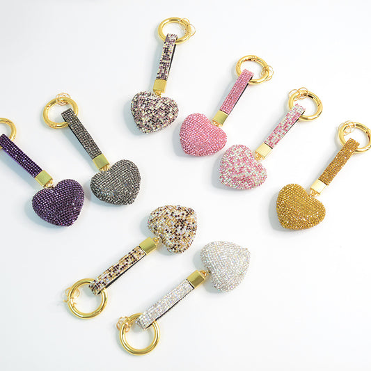 Sparkly Cute 3D Heart Keychains with Rhinestone
