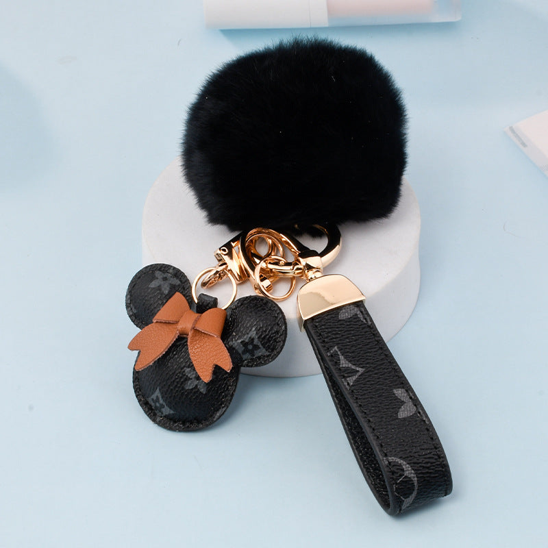 Cute PU Leather Minnie&Micky Keychains with Fluffy Pompon(Item No.:LK006)