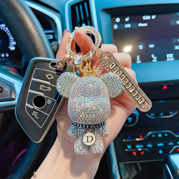 Sparkly Cute Bling Crown Teddy Bear Keychains with Number Tag